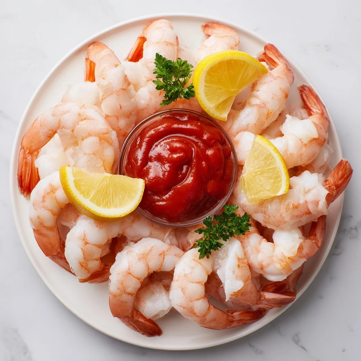 A visually stunning platter of shrimp cocktail, perfect for a party appetizer with zesty flavors.