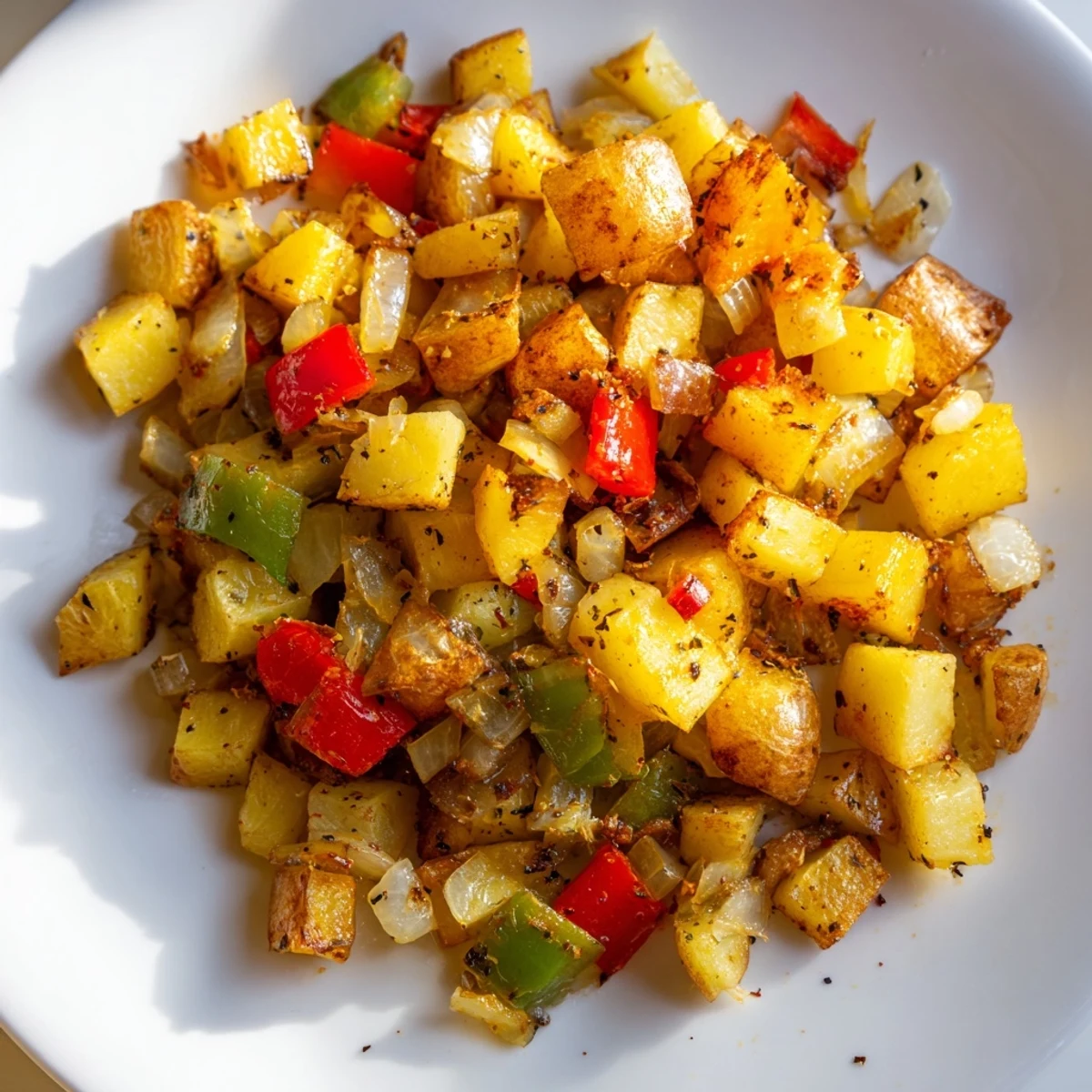 Fork-tender home fries, seasoned with paprika, ready to enjoy as a flavorful vegetarian side dish.