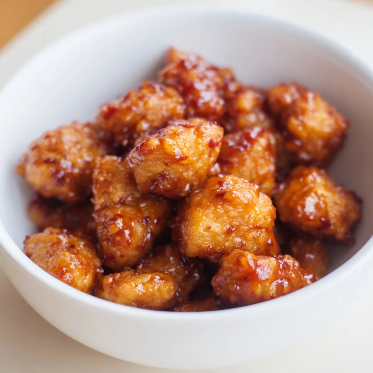 Tender sweet chili chicken glazed in tangy sauce, served over fluffy steamed rice with crisp broccoli florets in a bright bowl.