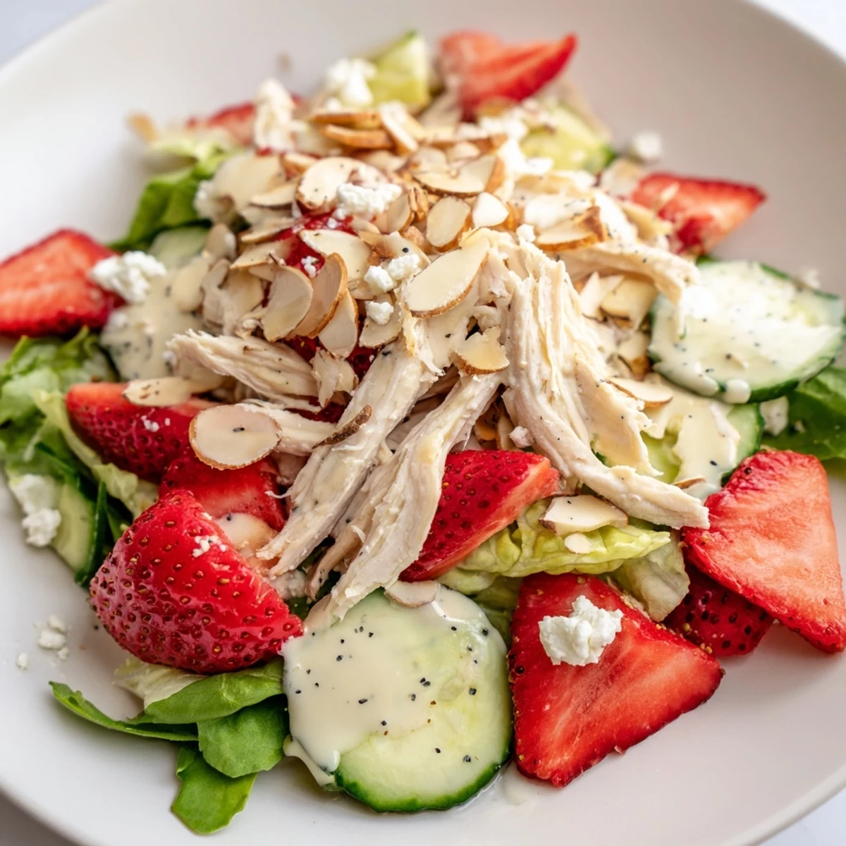 Freshly poached chicken, sliced strawberries, and crisp cucumbers tossed in a creamy poppy seed dressing.  