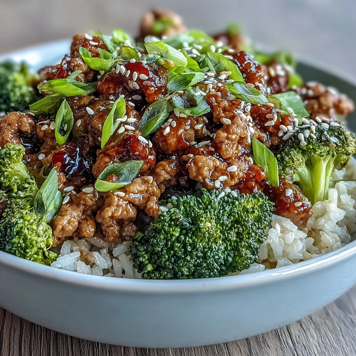 Sweet and Spicy Turkey Broccoli Bowls feature tender ground turkey in a glossy honey-sriracha glaze with crisp steamed broccoli and green onions.