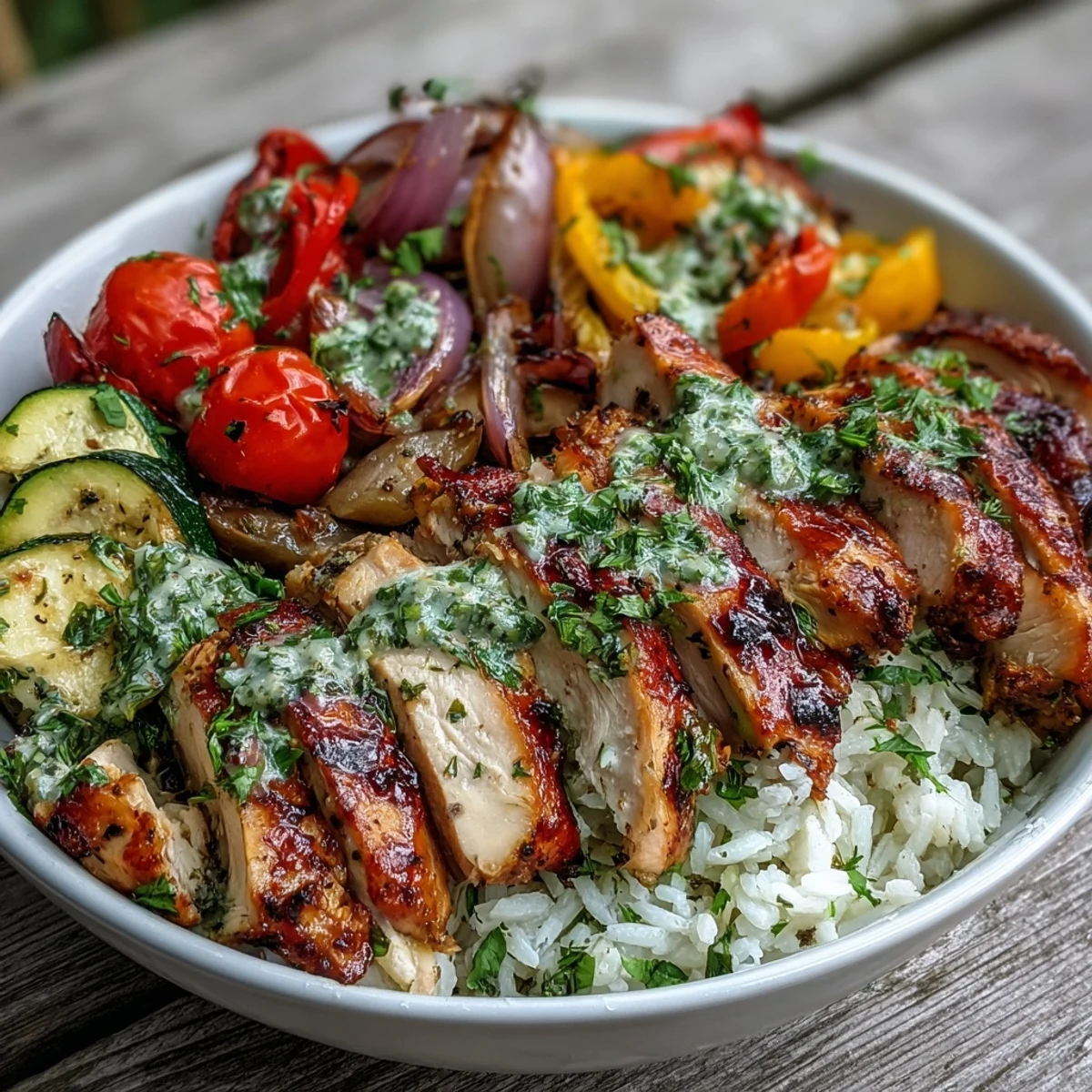 Lemon Herb Roasted Chicken Bowl with juicy chicken, roasted veggies, and lemon dressing ready for a family meal.