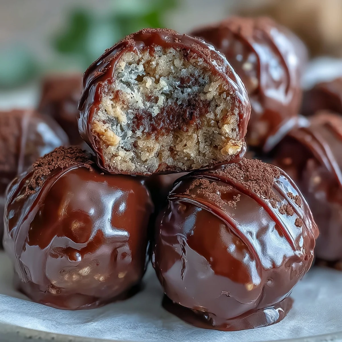 Easy no-bake energy bites featuring rich peanut butter, maple syrup, and vegan chocolate chips for a sweet treat.  