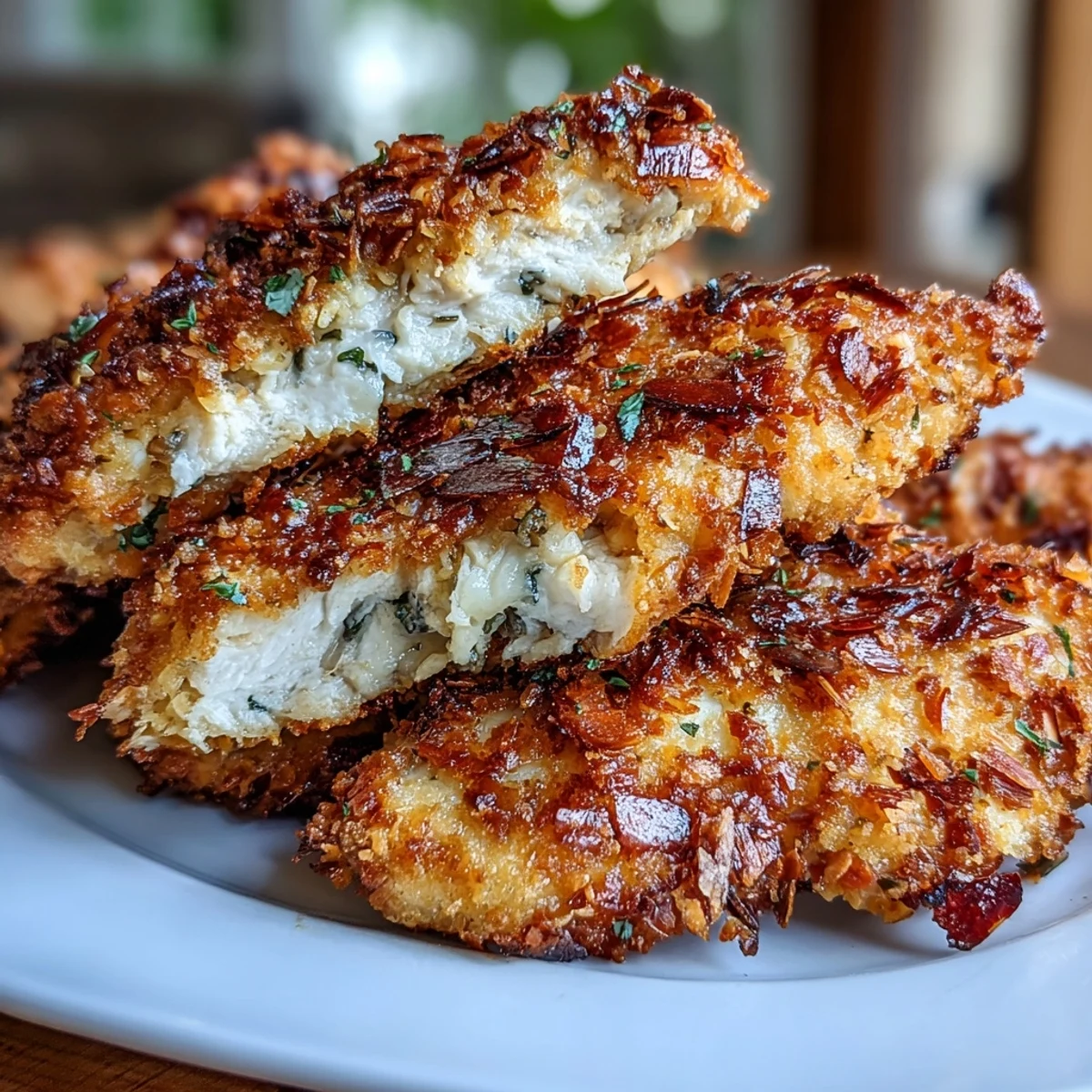 Golden, crispy Parmesan-crusted chicken tenders served with a creamy, tangy ranch slaw for a satisfying keto-friendly meal.  