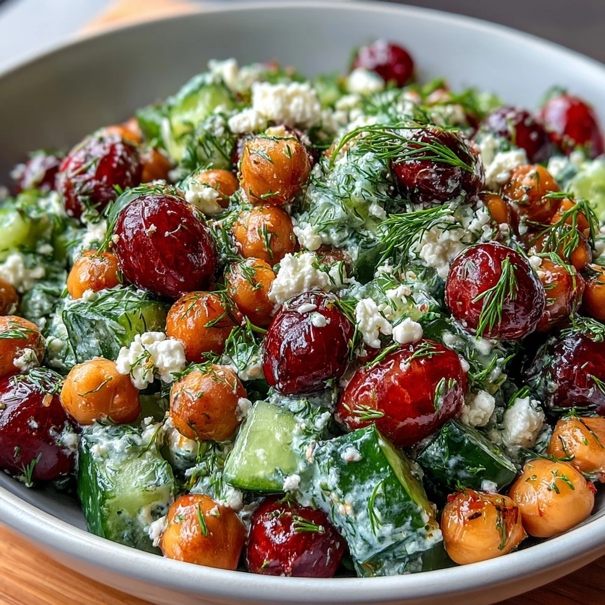 Vibrant Mediterranean chickpea salad with crisp cucumbers, juicy tomatoes, and creamy feta tossed in a zesty lemon vinaigrette, perfect for quick, nourishing meals.