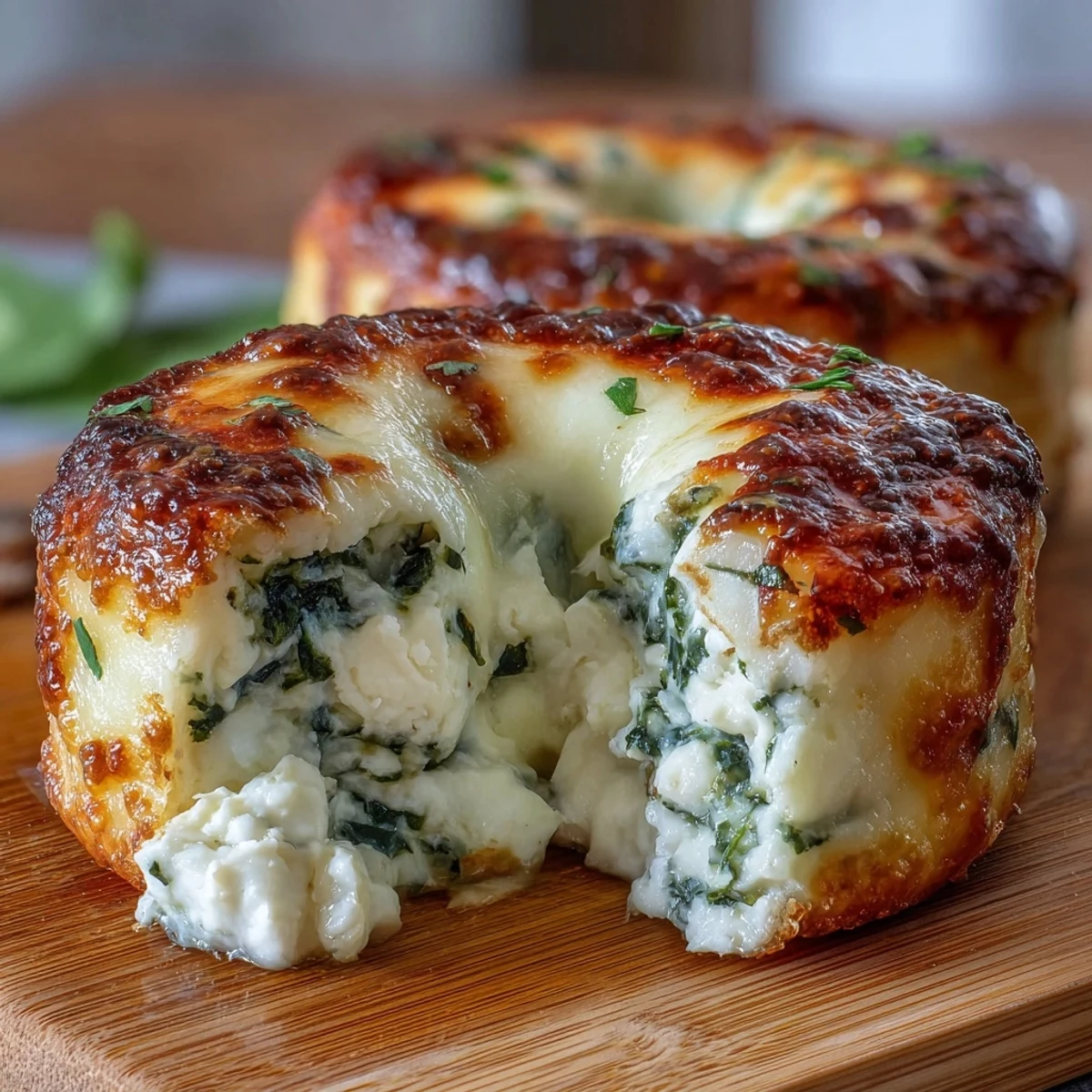 Protein-rich spinach cottage cheese flagels baked to perfection, featuring melty mozzarella and a soft, chewy texture for an easy morning meal.