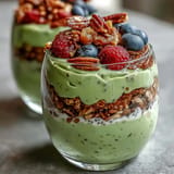 Vibrant layers of Fiber-Rich Avocado Chia Pudding Parfait, a healthy breakfast delight.