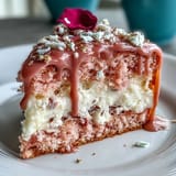 Rosy pink Bridal Shower Rosé Velvet Cake with delicate, flowing gold drip.