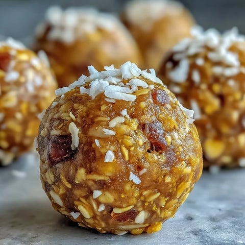 Golden Ginger Turmeric Energy Balls rolled in shredded coconut, showcasing their vibrant yellow hue and textured, no-bake surface.