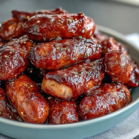 Golden Crock Pot BBQ Cocktail Sausages simmering in a sticky apricot barbecue glaze, served warm from the slow cooker.