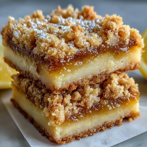 Homemade Lemon Crumb Bars with golden crumb topping dusted with powdered sugar, served on a rustic plate.
