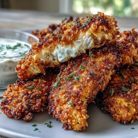 Crispy Panko Ranch Chicken Tenders baked golden and served with a creamy dip.