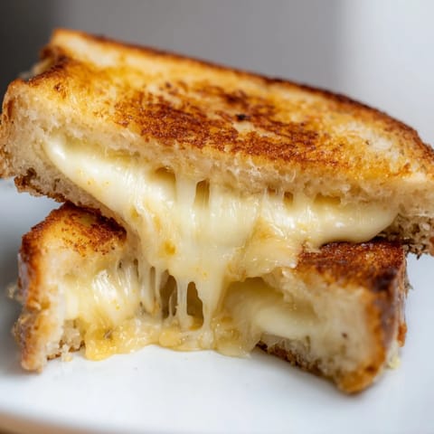 A Three-Cheese Grilled Cheese rests beside a steaming bowl of tomato soup, perfect for cozy lunches.