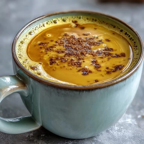 Golden milk in a steaming mug, turmeric and ginger spice swirling in creamy liquid, ready to soothe.  