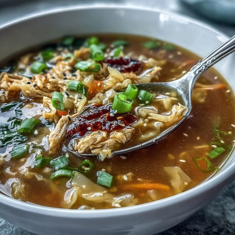 Egg Roll Soup with Chicken & Cabbage in a rustic bowl, featuring tender cabbage and shredded carrots in savory broth.