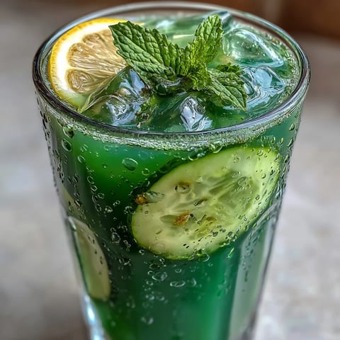 Vibrant green Cucumber, Apple, and Ginger Detox Juice with fresh cucumber, apple, and ginger in a clear glass.