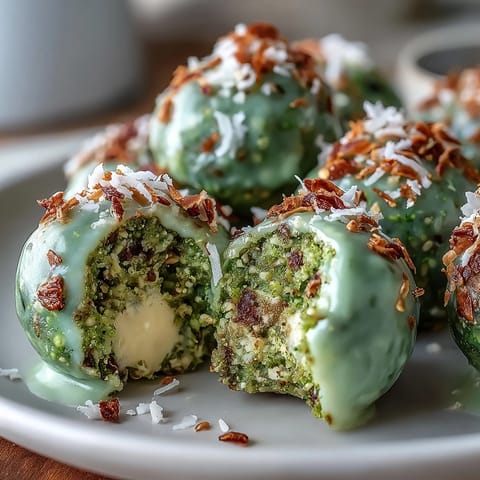 Green matcha and creamy coconut blend with oats in these easy, energizing energy balls—perfect for a quick pick-me-up.  