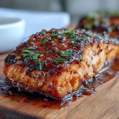 Succulent cedar plank salmon with sticky maple Dijon glaze, hot off the grill.