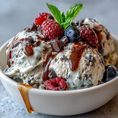 Creamy TikTok Cottage Cheese Ice Cream, a healthy frozen dessert swirled with berries.