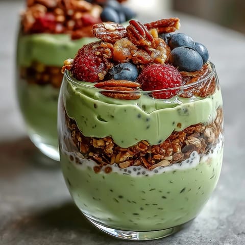 Vibrant layers of Fiber-Rich Avocado Chia Pudding Parfait, a healthy breakfast delight.