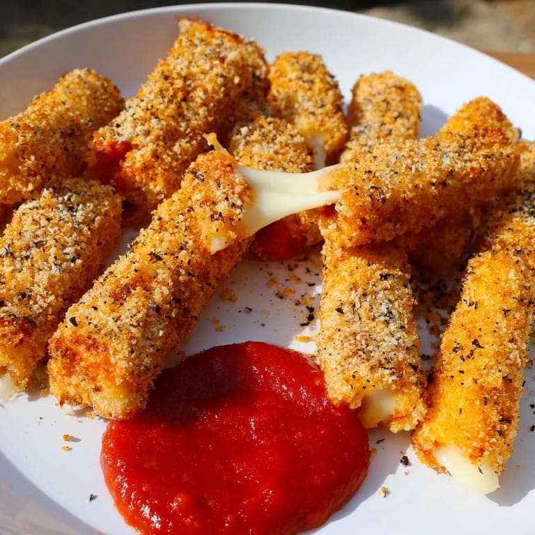 A close-up of perfectly fried mozzarella sticks, ideal for appetizers and dunking in marinara sauce.