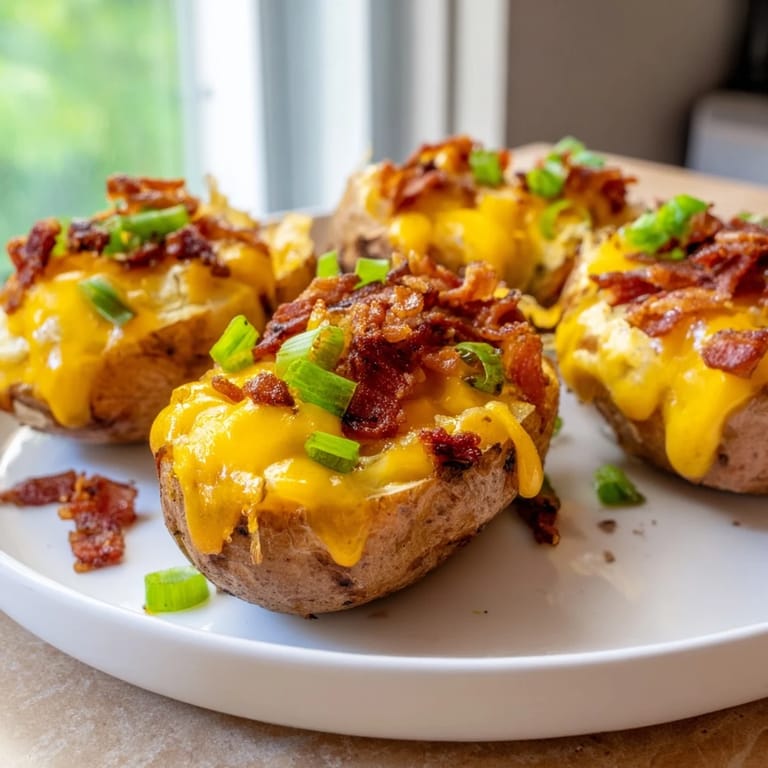 A plate of loaded Potato Skins, baked until crispy, offering a savory classic appetizer moment.