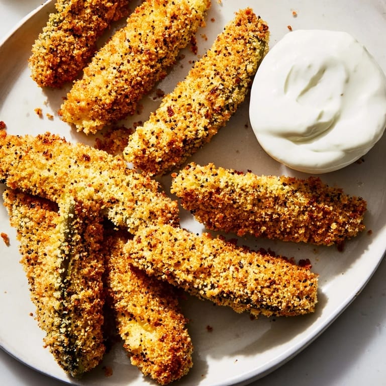 Close-up of freshly fried pickles showcasing their crunchy breading, ready to be enjoyed as a snack.