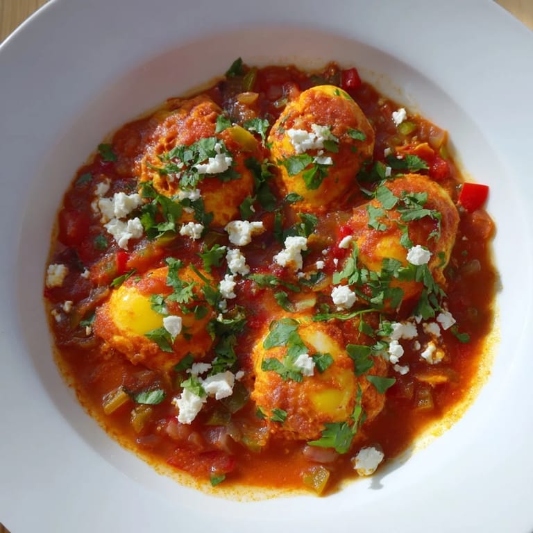 Vibrant Shakshuka: imagine warm, spiced tomato sauce with perfectly cooked eggs and peppers, ready to dip bread in.