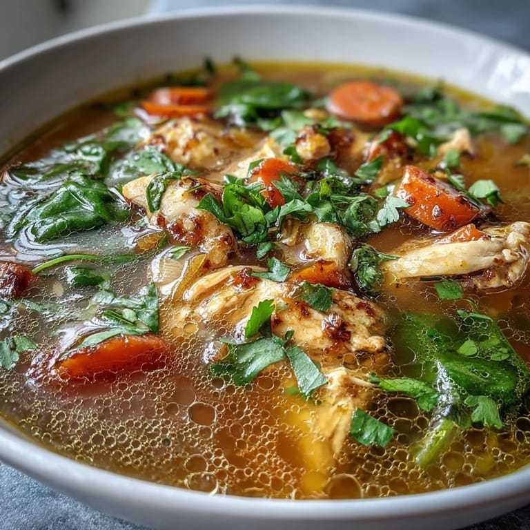 Creamy Turmeric Chicken Soup with tender chicken, carrots, and wilted greens in a savory broth.