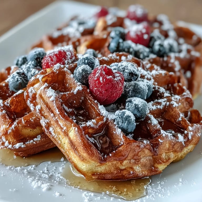 Warm Anti-Inflammatory Turmeric Waffles with a glistening syrup drizzle, a cozy morning treat.