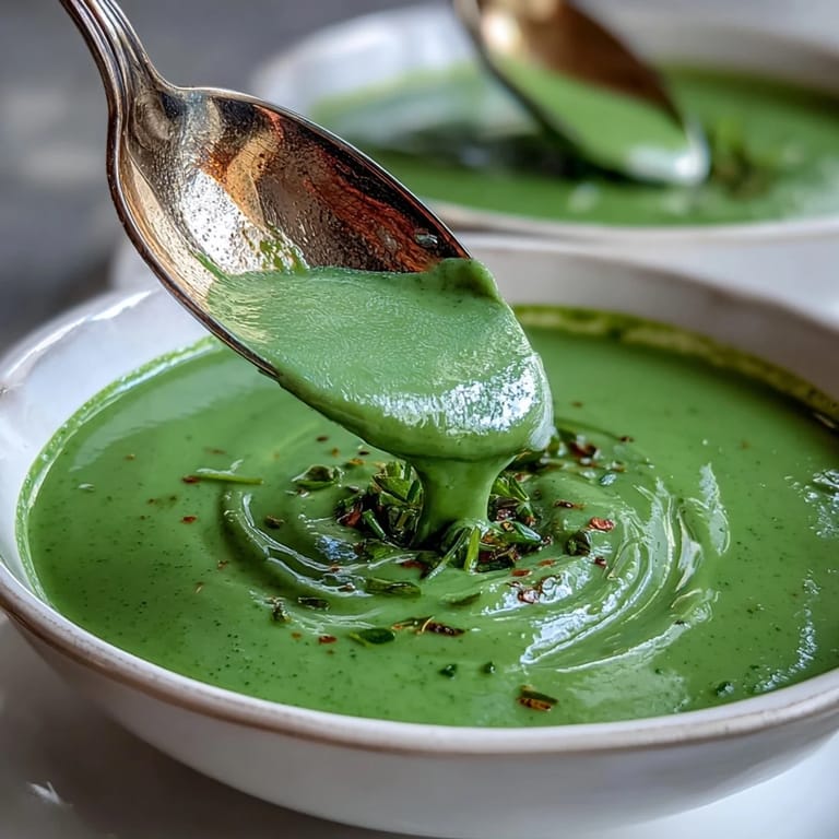Vibrant bowl of Big Green Immunity-Boosting Vegetable Soup garnished with fresh spinach and lemon.