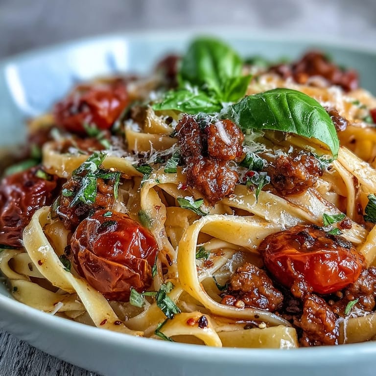 Sizzling skillet of Italian Drunken Noodles with al dente spaghetti, onions, and garlic bathed in a Chianti tomato sauce.