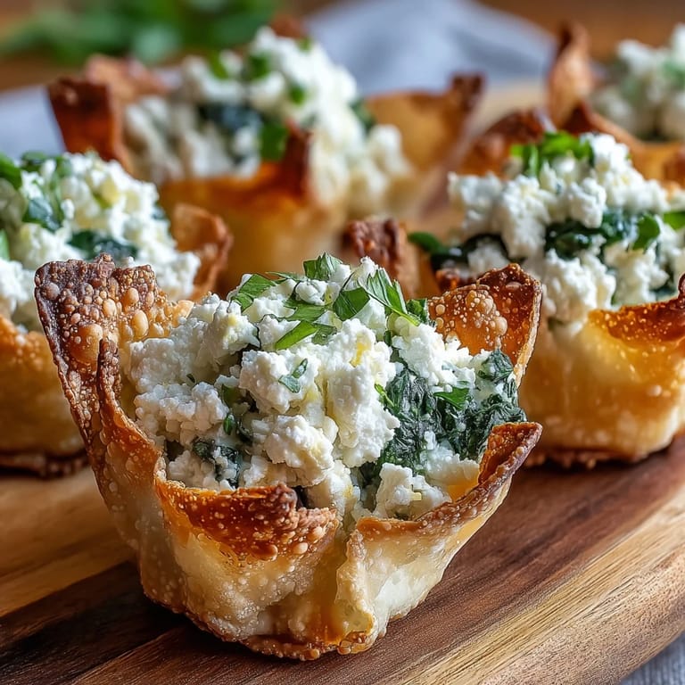 Close-up of a hand holding a Mediterranean Spinach and Feta Cheese Crisp, revealing a bite of the savory filling next to a bowl of extra feta.