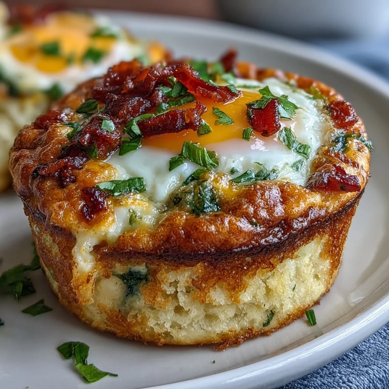 A platter of handheld Breakfast Egg Muffins, perfect for meal prep, topped with crumbled bacon and shredded cheddar cheese.