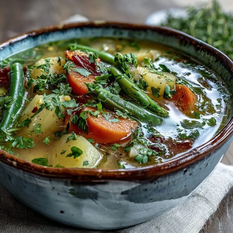 Comforting Amish Snow Day Soup simmering with carrots, potatoes, and celery in a savory cream broth.