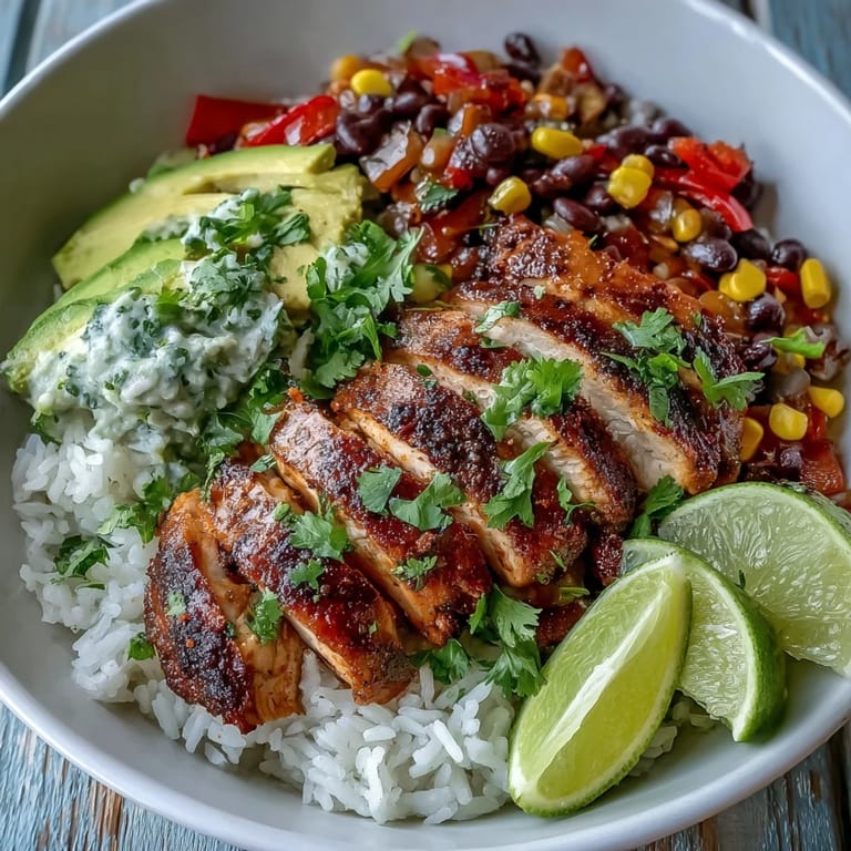 Sizzling Cajun Chicken Bowl served in a rustic bowl, featuring seasoned chicken, corn, black beans, and rice, perfect for a gluten-free dinner.