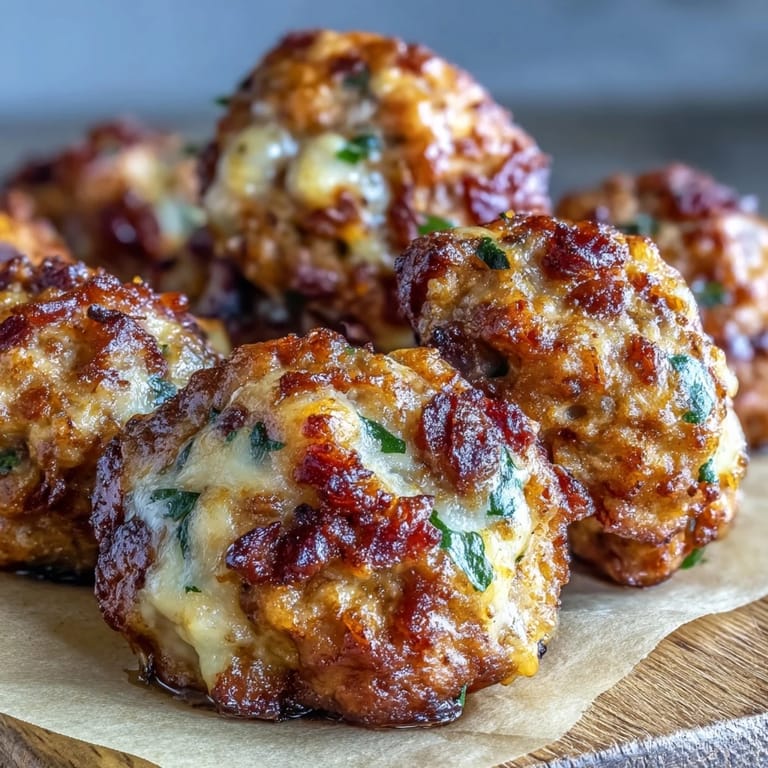 Appetizer platter of freshly baked Rotel Sausage Balls garnished with parsley, perfect for a party or game day spread.