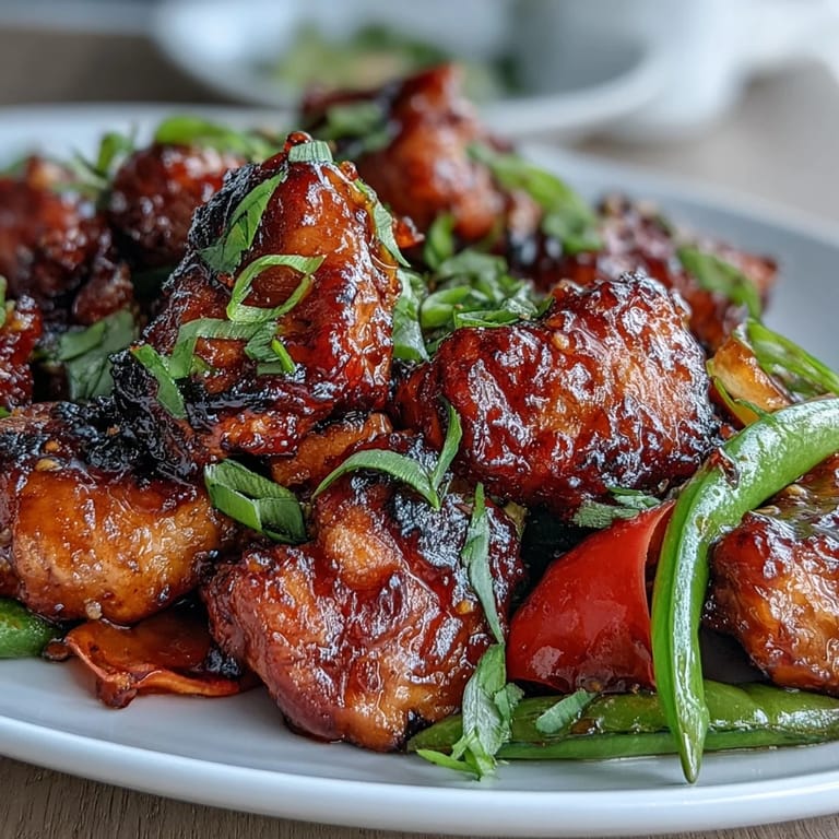 A serving of Spicy Sweet Chicken Diablo piled high on a plate next to jasmine rice, garnished with fresh scallions for a busy weeknight dinner.