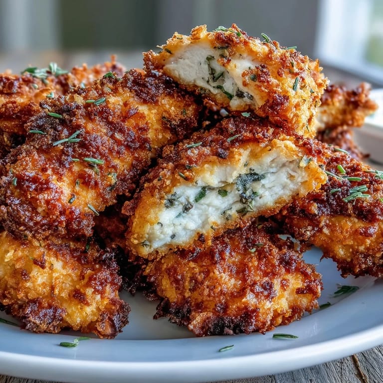 Freshly baked Crispy Panko Ranch Chicken Tenders arranged on a plate with parsley.