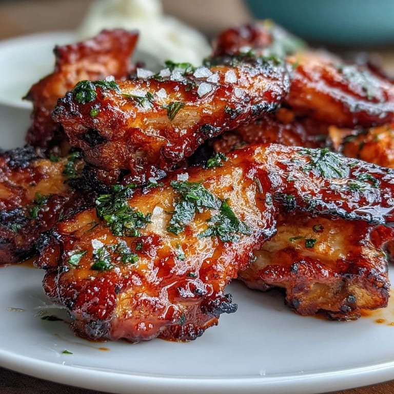 Spicy-sweet chicken wings glazed with honey and sriracha, oven-baked to crispy perfection and garnished with fresh cilantro for a vibrant finish.