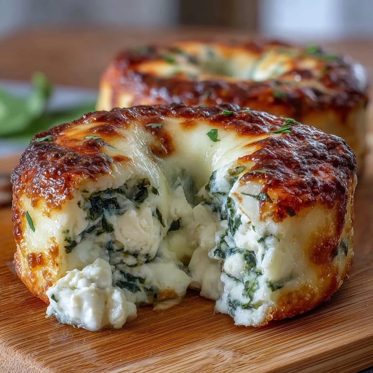 Protein-rich spinach cottage cheese flagels baked to perfection, featuring melty mozzarella and a soft, chewy texture for an easy morning meal.