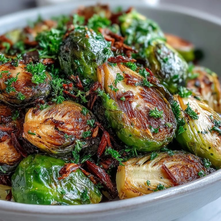 Golden Brussels sprouts roasted to crisp-tender perfection with lemon, fresh thyme, and toasted almonds in a single pan.