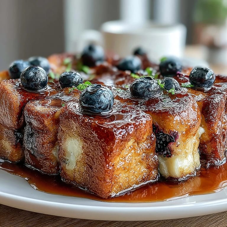 Comforting Lemon Blueberry Sourdough French Toast Bake with lemon zest and cinnamon topping.