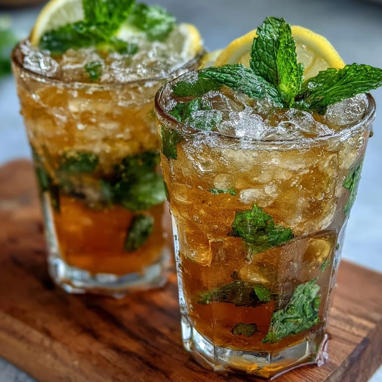 Non-alcoholic mint julep mocktails with sparkling water, lemon juice, and apple juice, perfect for Derby Day celebrations.  