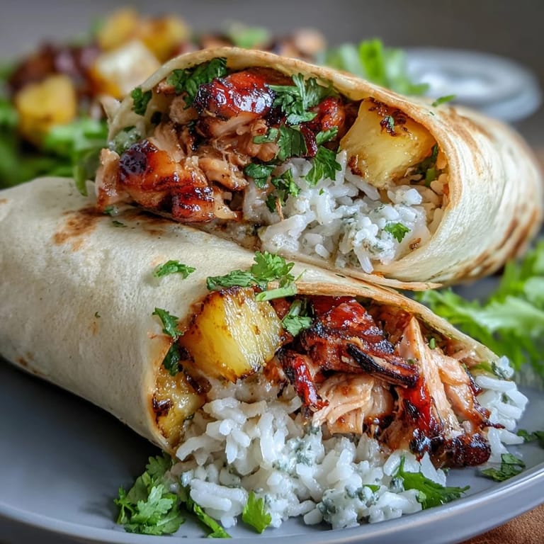 Tropical Pineapple Chicken and Rice Lettuce Wraps featuring tender chicken, vibrant veggies, and sweet pineapple wrapped in crunchy lettuce for a light, flavorful meal.
