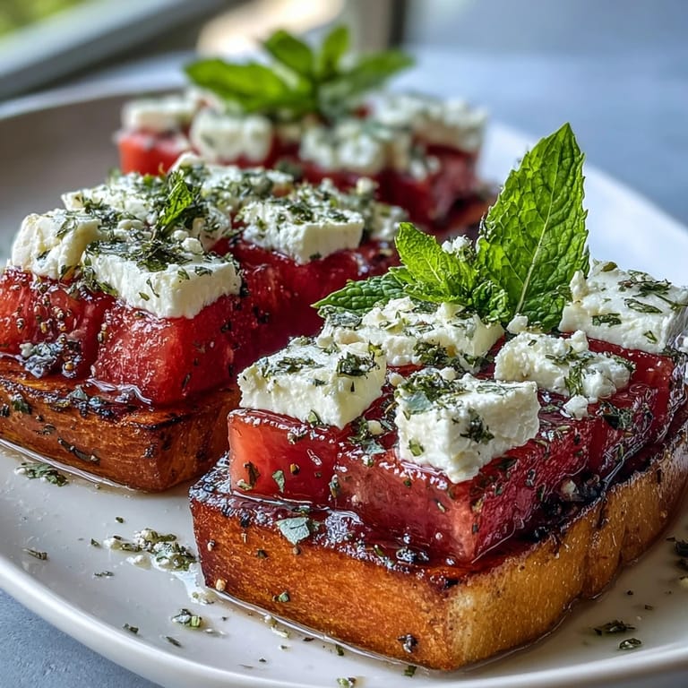 Refreshing Watermelon Feta Skewers with Mint - a vibrant summer snack with sweet melon, salty cheese, and herbal freshness.