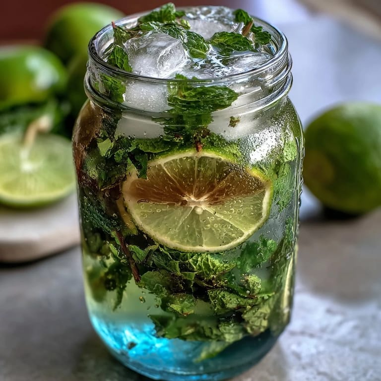 A refreshing alcohol-free mojito pitcher filled with muddled mint, citrus slices, and juicy strawberries, ideal for parties.