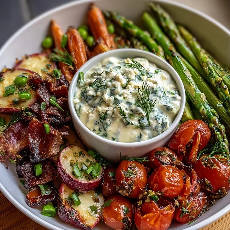 A fresh spring appetizer platter featuring crisp radishes, sweet peas, and creamy herb dip, perfect for light entertaining or garden parties.