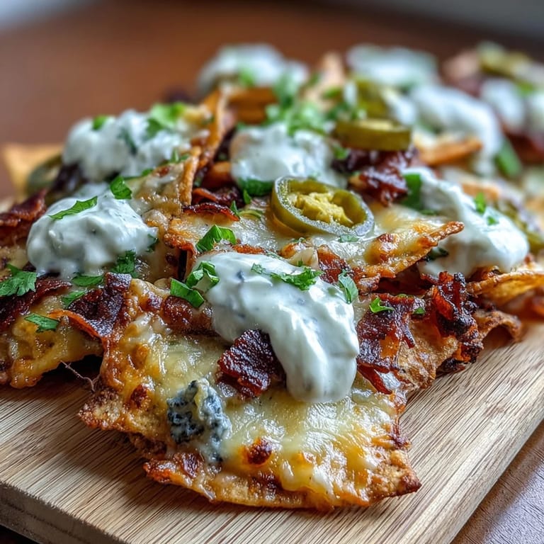 Crispy tortilla chips layered with a smooth, smoky cheese sauce, jalapeños, and fresh cilantro, making these nachos perfect for sharing at your next soccer watch party.