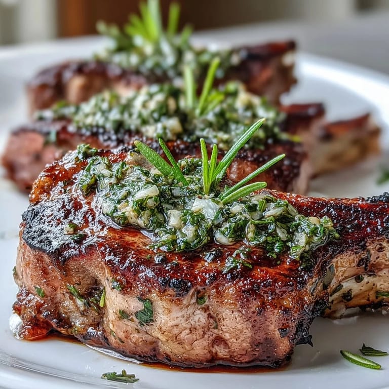 Herb-crusted lamb chops served with vibrant mint gremolata, offering a fresh Mediterranean flavor for special occasions.